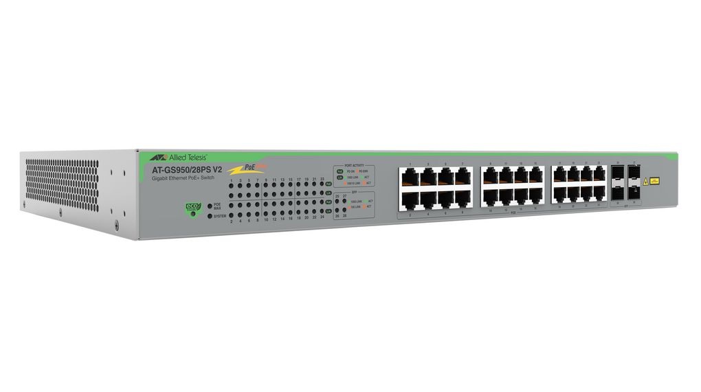 Allied Telesis AT-GS950/28PSV2-50 Switch di rete Smart Gigabit Ethernet 24 porte 10/100/1000 con supporto Power over Ethernet (PoE ) e 4 porte SFP