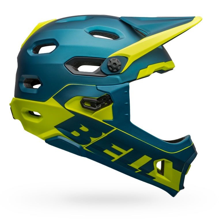 Bell Super DH MIPS Casco Unisex Adulto con Mentoniera Removibile - Nero, Blu, Lime
