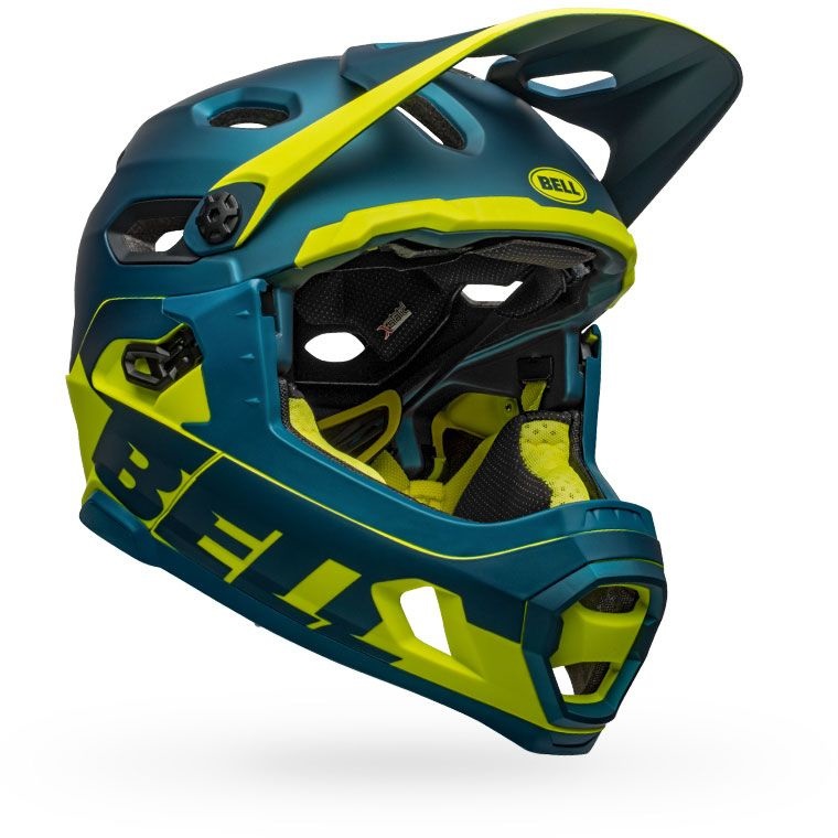 Bell Super DH MIPS Casco Unisex Adulto con Mentoniera Removibile - Nero, Blu, Lime