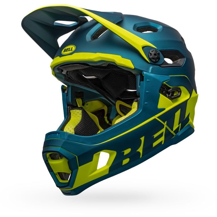 Bell Super DH MIPS Casco Unisex Adulto con Mentoniera Removibile - Nero, Blu, Lime