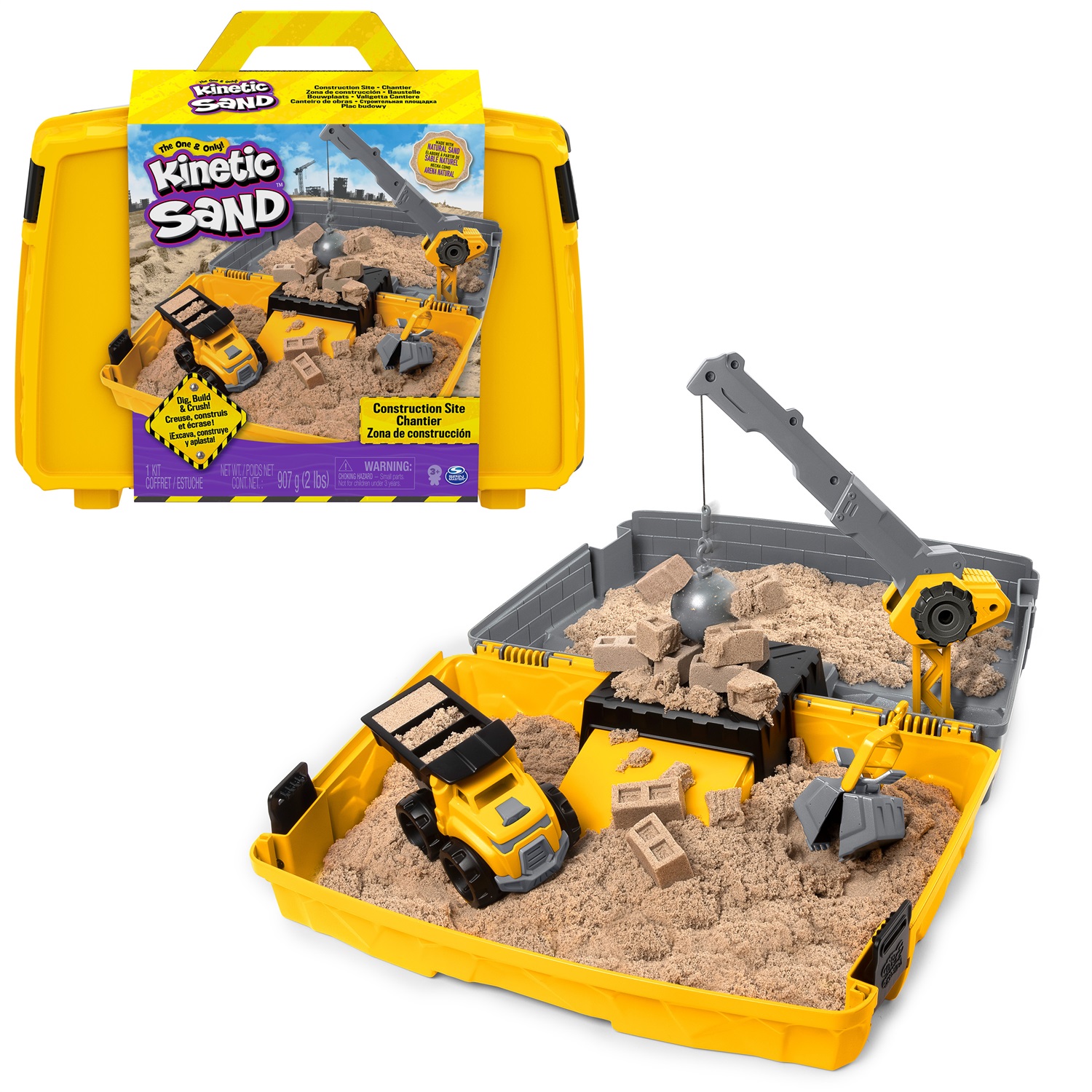 Kinetic Sand Valigetta Cantiere con Gru Funzionante e 907 g di Sabbia per Bambini dai 3 Anni