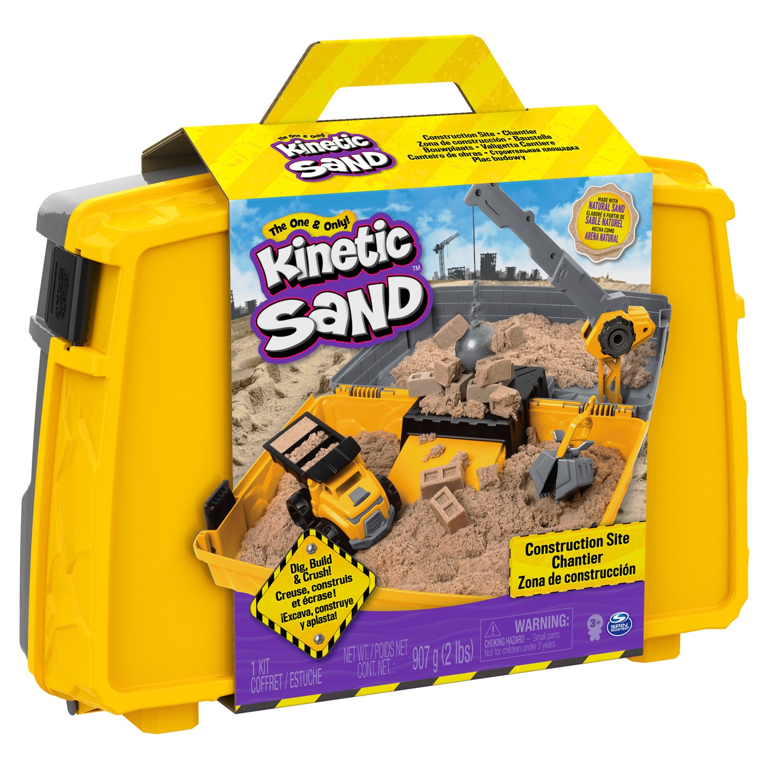 Kinetic Sand Valigetta Cantiere con Gru Funzionante e 907 g di Sabbia per Bambini dai 3 Anni