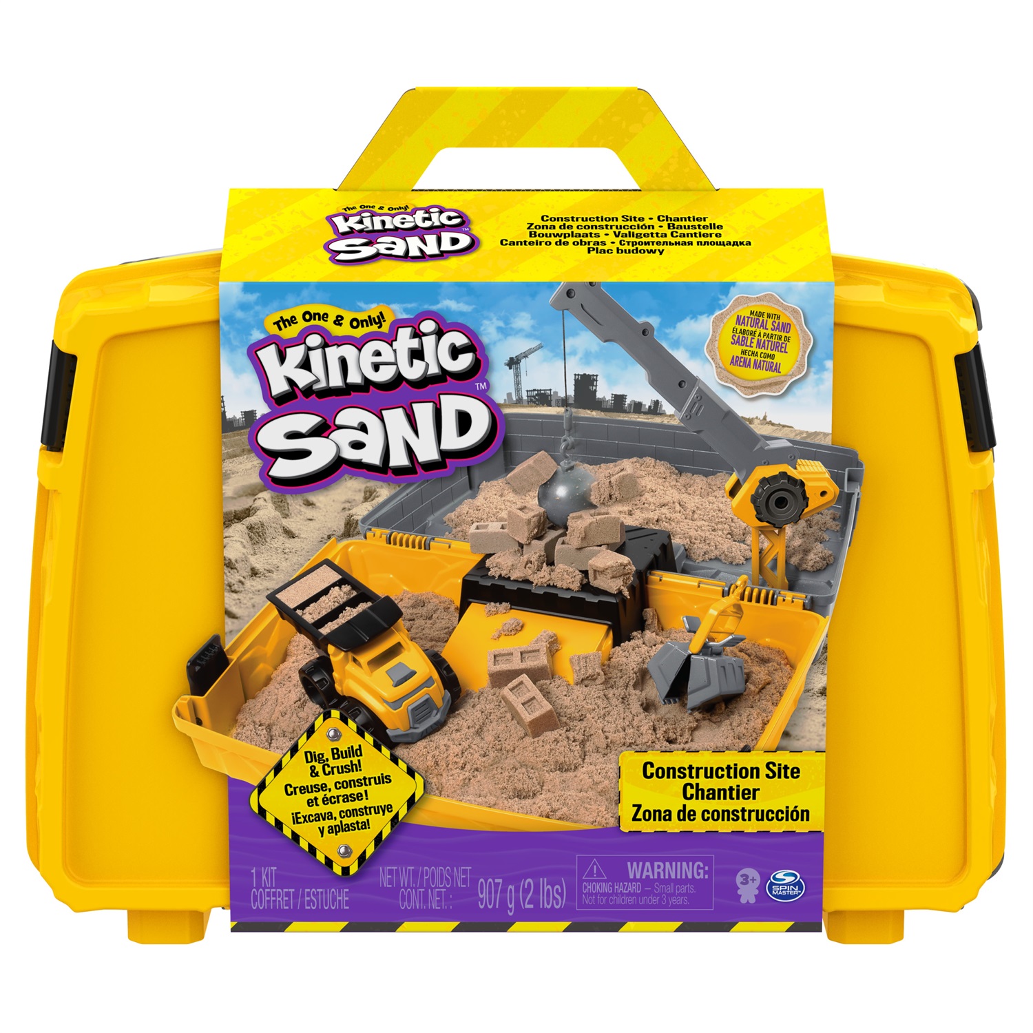Kinetic Sand Valigetta Cantiere con Gru Funzionante e 907 g di Sabbia per Bambini dai 3 Anni