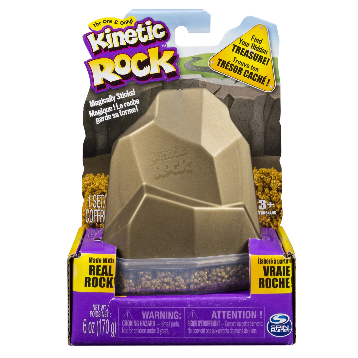 Spin Master Kinetic Rock - Confezione Roccia 170g con Accessorio, Colori Assortiti, Vera Roccia Modellabile