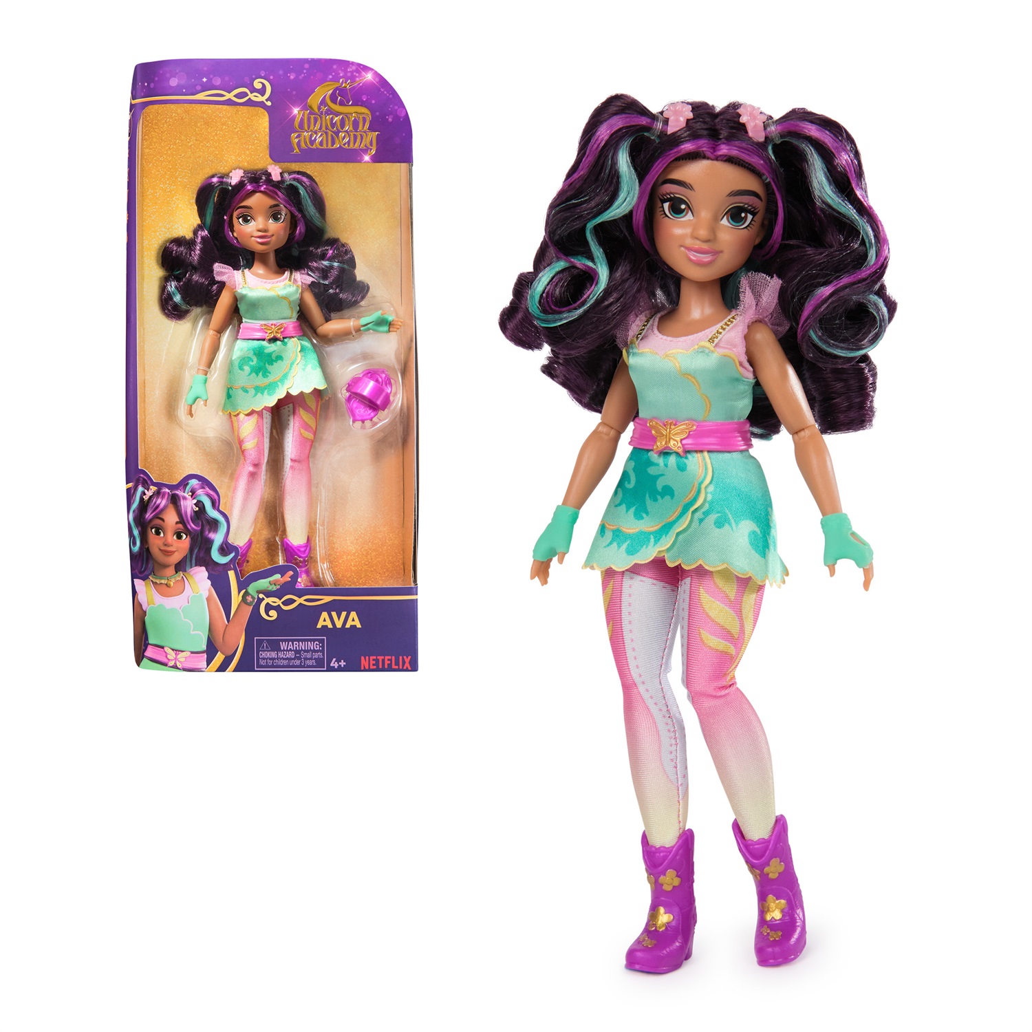 Spin Master Unicorn Academy Bambola Ava 24 cm con Capelli con Colpi di Sole, 7 Accessori alla Moda e Strumento per lo Styling, per Bambine 4 Anni