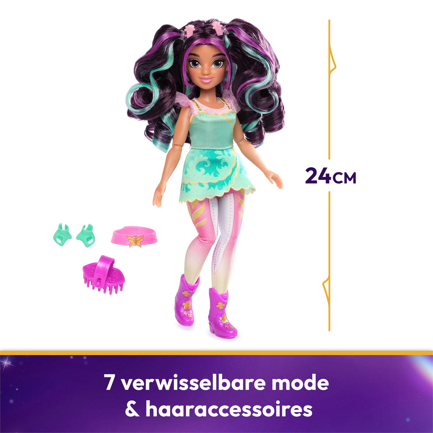 Spin Master Unicorn Academy Bambola Ava 24 cm con Capelli con Colpi di Sole, 7 Accessori alla Moda e Strumento per lo Styling, per Bambine 4 Anni