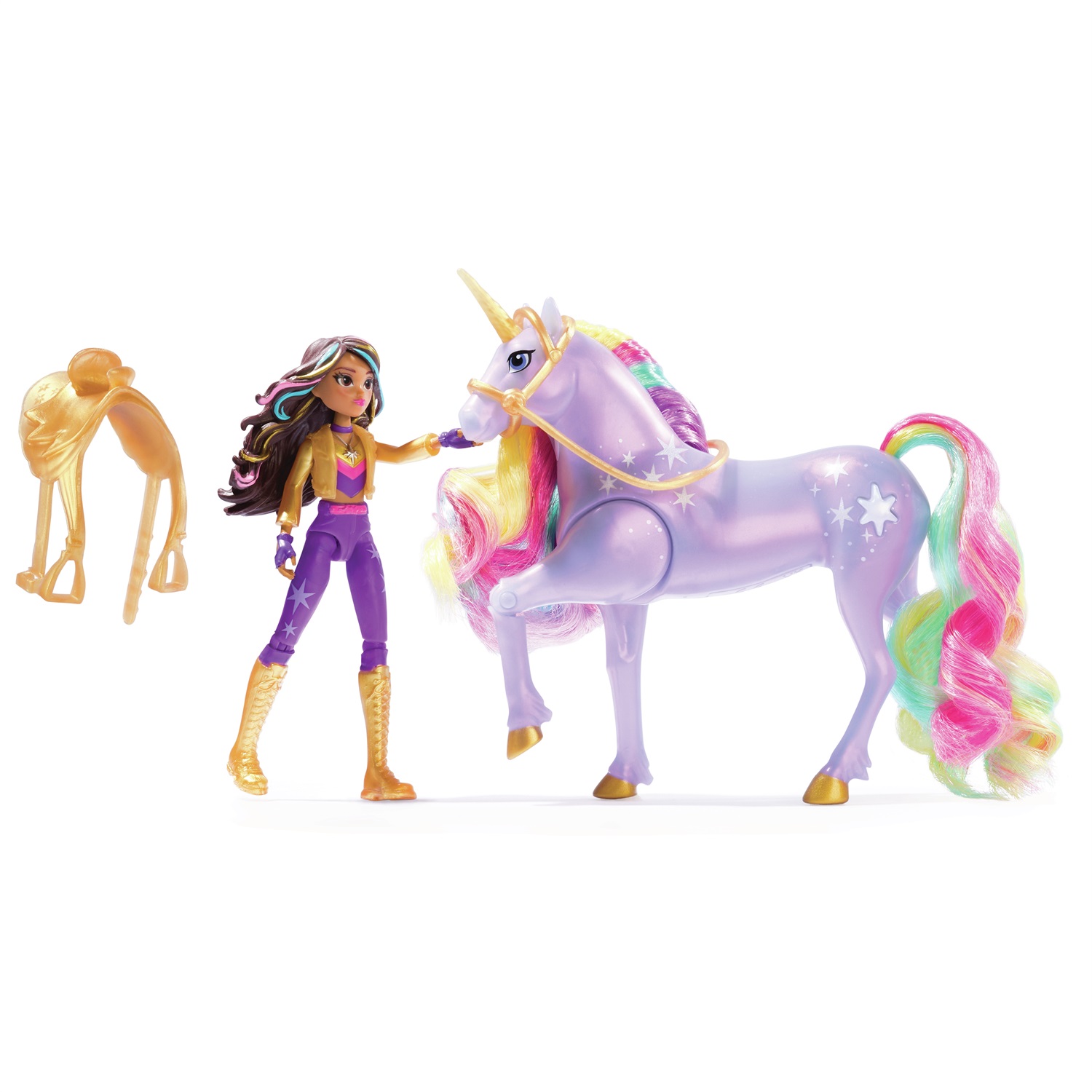 Spin Master Unicorn Academy Sophia & Light Magic Wildstar con Effetto Magica Luce dell'Arcobaleno, 2 Accessori per l'Equitazione, Unicorno Alto 13 cm, Giocattolo per Bambine 4 Anni