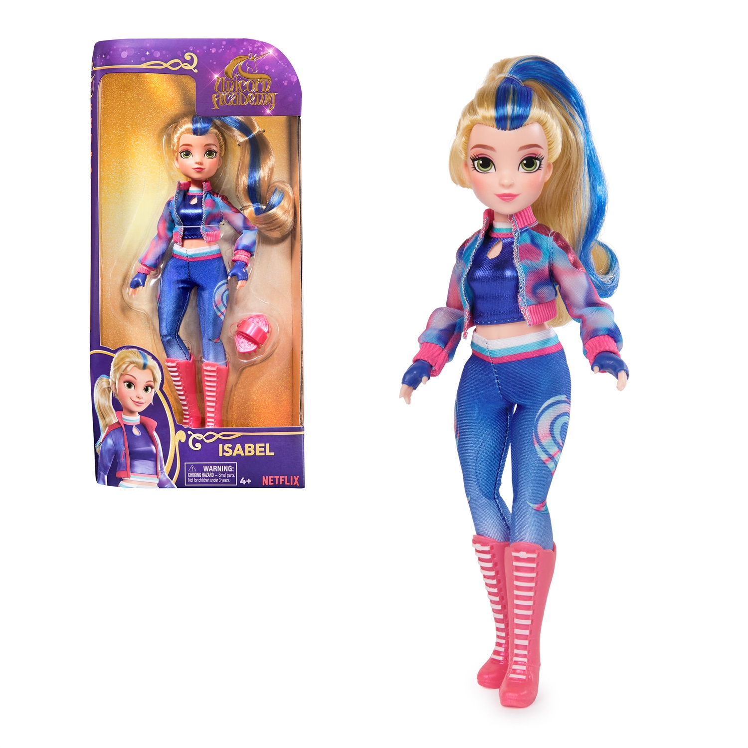 Spin Master Unicorn Academy - Bambola Isabel 24 cm con Capelli con Colpi di Sole, 5 Accessori alla Moda e Strumento per lo Styling