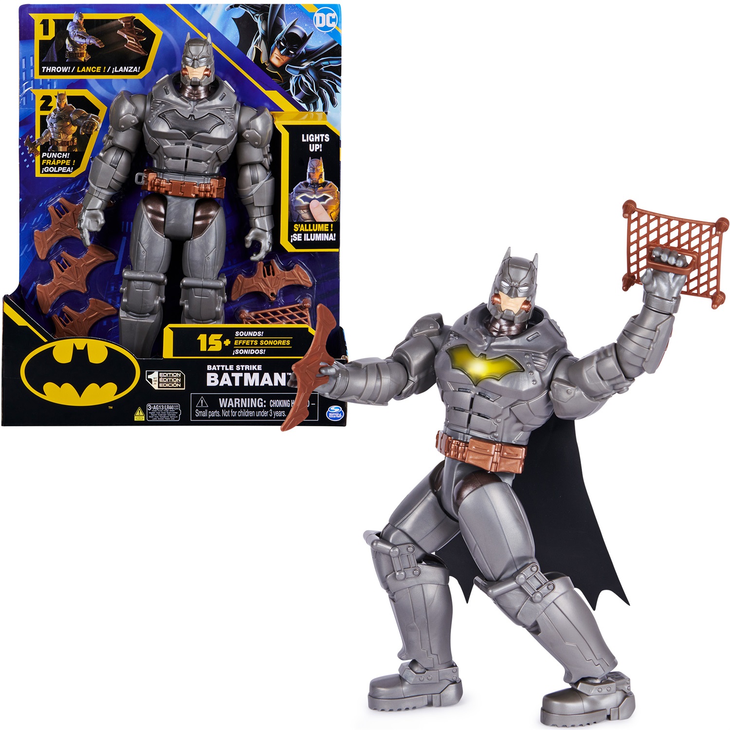 DC Comics Batman Deluxe Battle Strike - Personaggio da 30 cm con Armatura Completa, 5 Accessori e Oltre 20 Suoni
