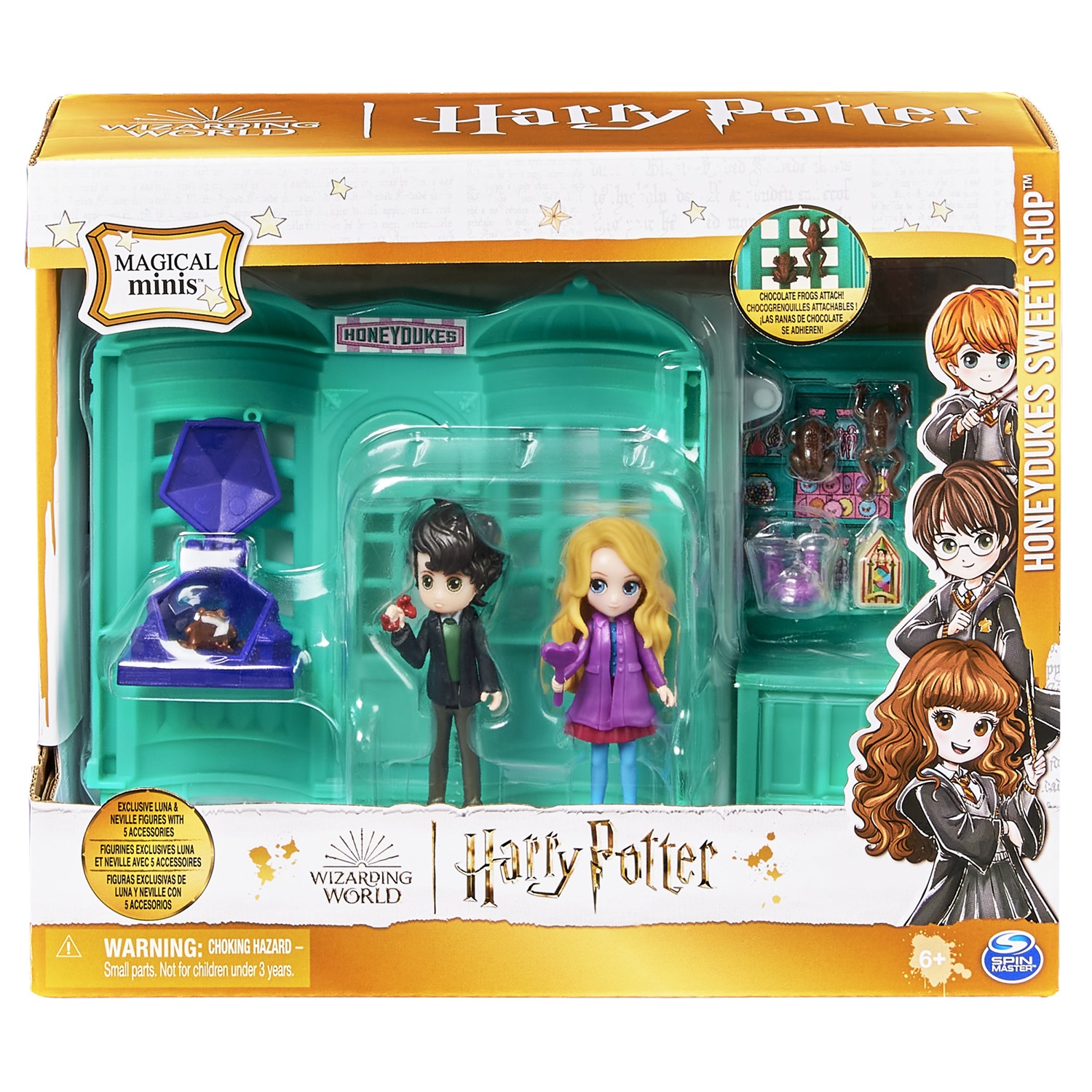 Wizarding World Harry Potter Magical Minis Negozio Mielandia con 2 personaggi (Luna Lovegood e Neville Paciock) e 5 accessori - Giocattoli per bambini dai 6 anni in su