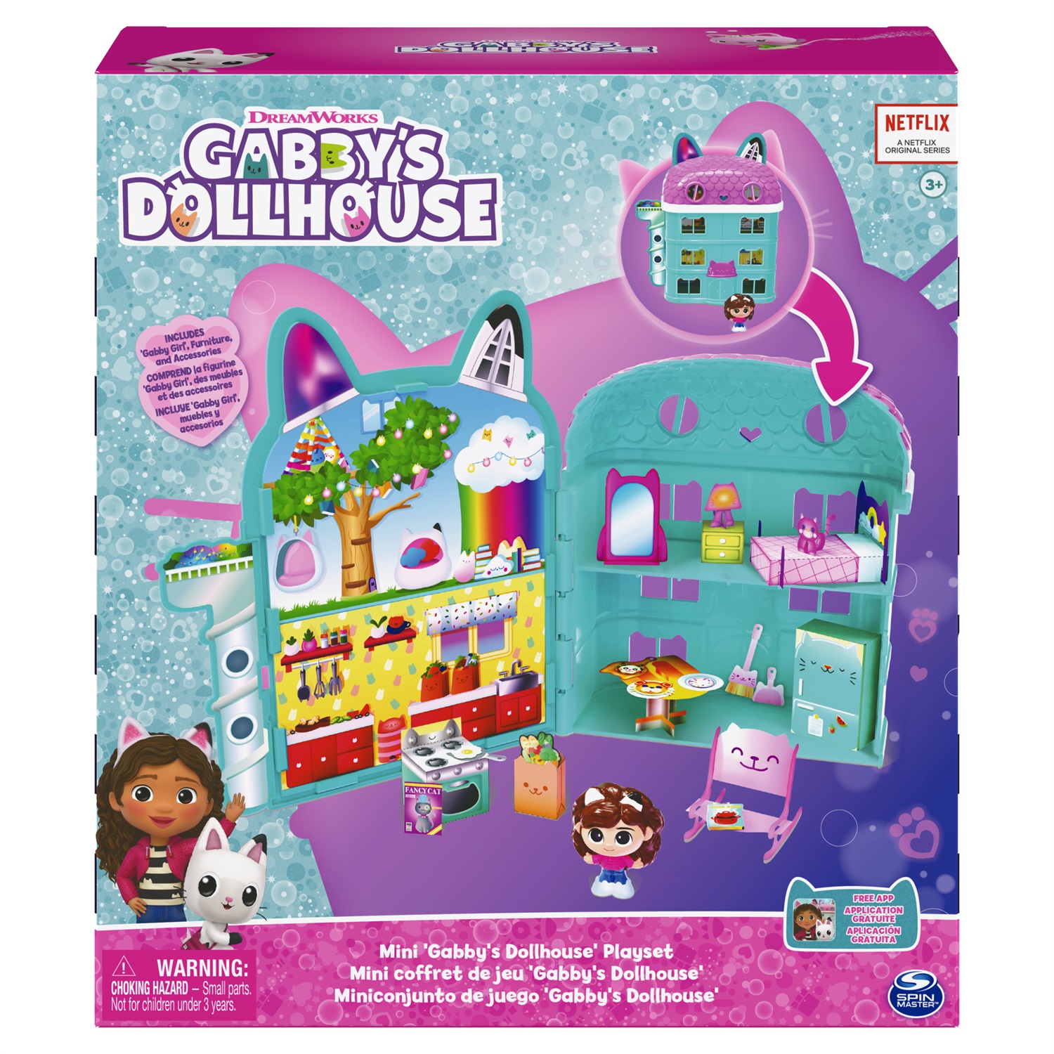 Gabby's Dollhouse - Mini set di gioco casa delle bambole con personaggio di Gabby e figurina, include cartoncini arredamenti, per bambini dai 3 anni in su
