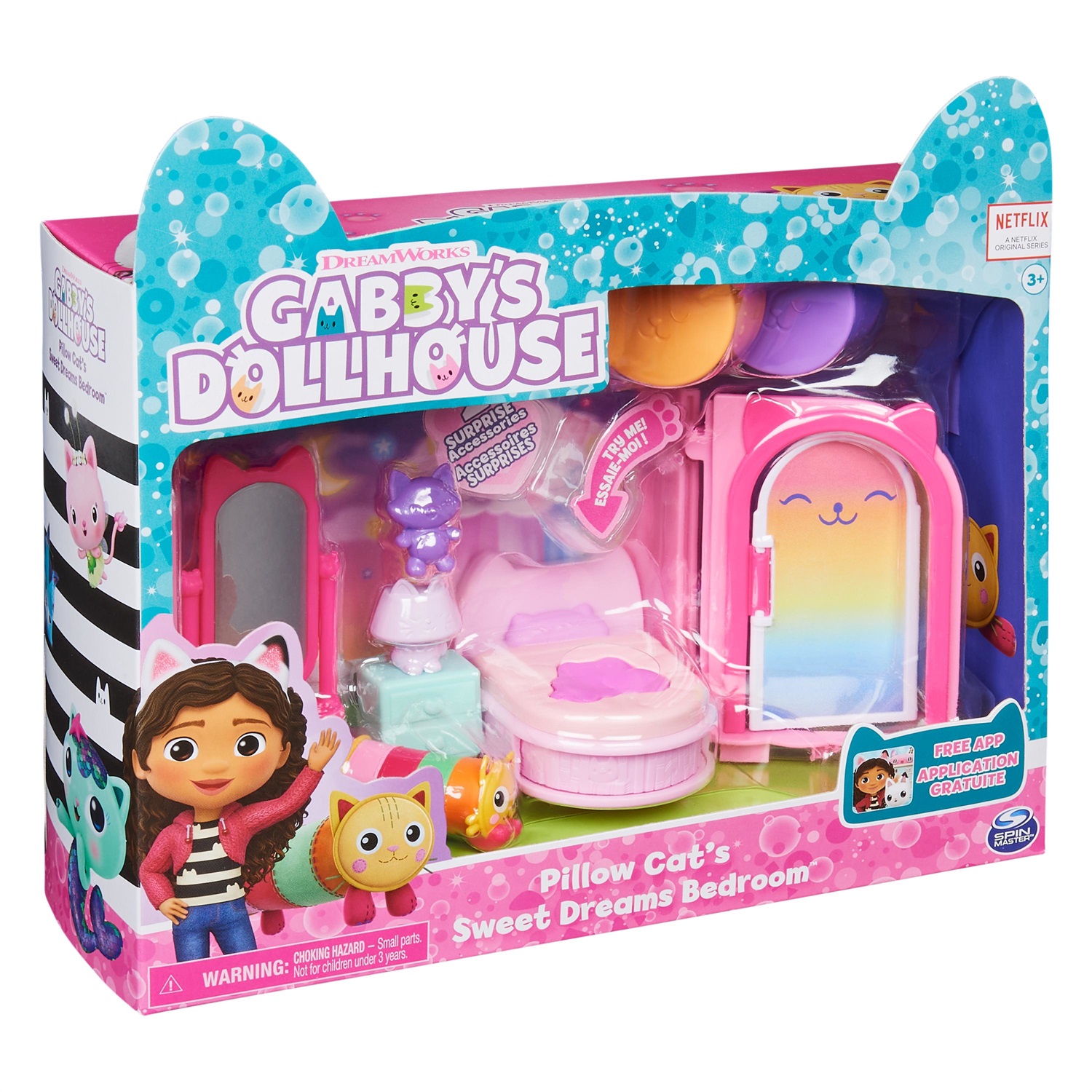 Gabby's Dollhouse Primp and Pamper Bathroom con MerCat, 3 accessori, 3 mobili, 2 scatole con sorpresa e bagno gorgogliante per bambini dai 3 anni in su