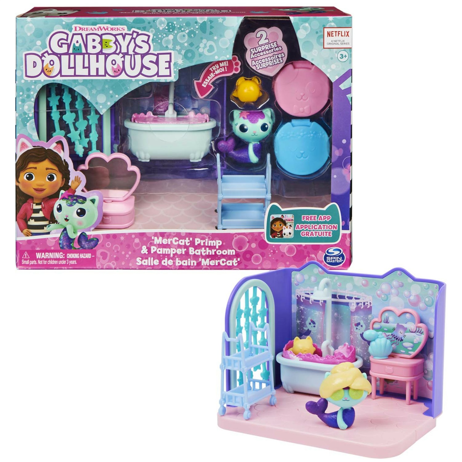 DREAMWORKS GABBY'S DOLLHOUSE - Sala da bagno di Siregatta, mini playset con personaggio esclusivo e mobili, giochi per bambini dai 3 anni