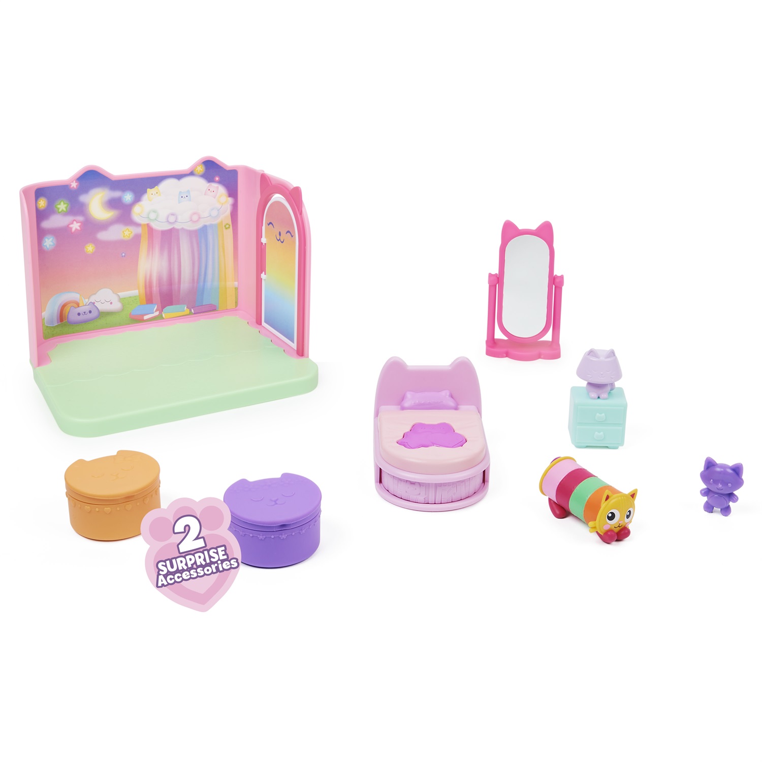 Spin Master Gabby's Dollhouse - Mini Playset Camera da Letto di Cuscigatta con Personaggio Esclusivo e Accessori a Sorpresa, Età 3