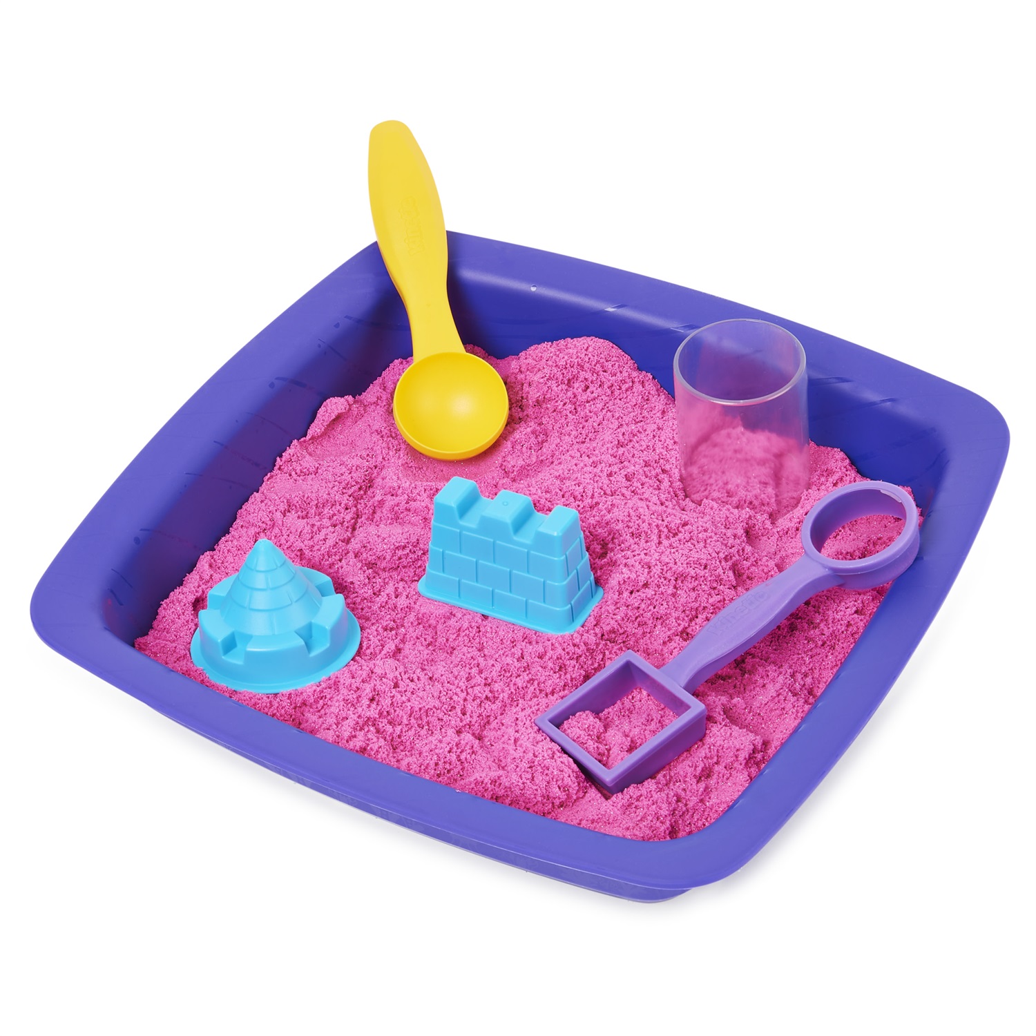 Spin Master Kinetic Sand Castello di Sabbia Shimmer Rosa 454gr - Sabbia Cinetica Glitterata con 3 Accessori e Vaschetta Inclusi per Bambini 3 Anni