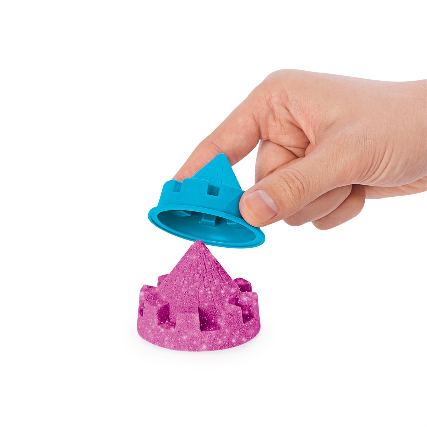 Spin Master Kinetic Sand Castello di Sabbia Shimmer Rosa 454gr - Sabbia Cinetica Glitterata con 3 Accessori e Vaschetta Inclusi per Bambini 3 Anni