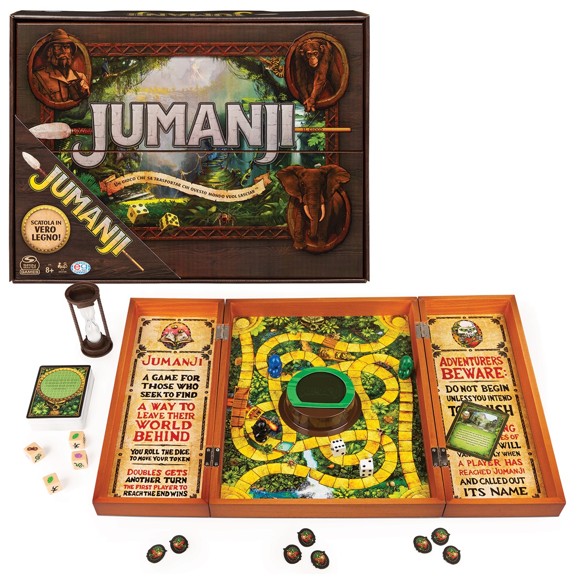 Spin Master Jumanji Gioco da Tavolo in Legno Deluxe - Avventura per 2 a 4 Giocatori, Età 8