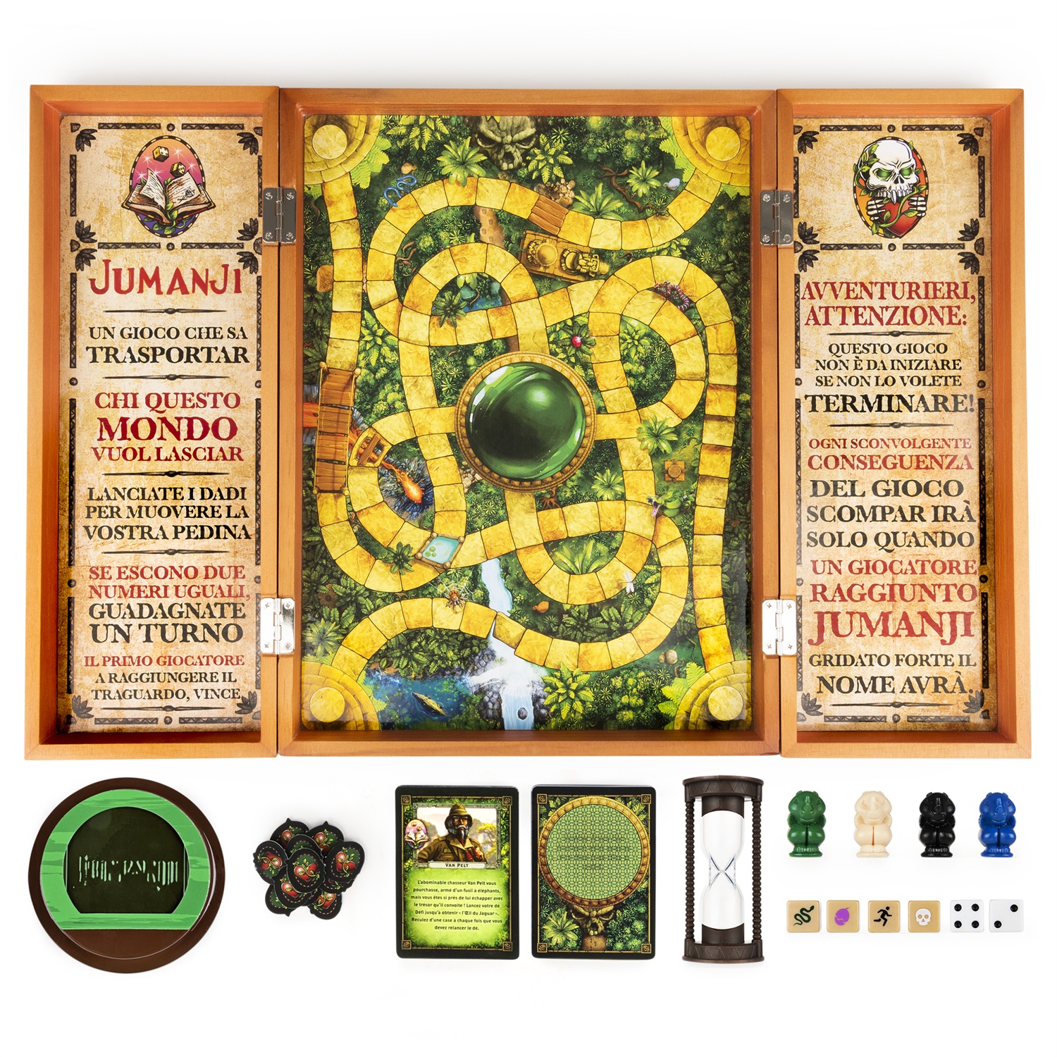 Spin Master Jumanji Gioco da Tavolo in Legno Deluxe - Avventura per 2 a 4 Giocatori, Età 8