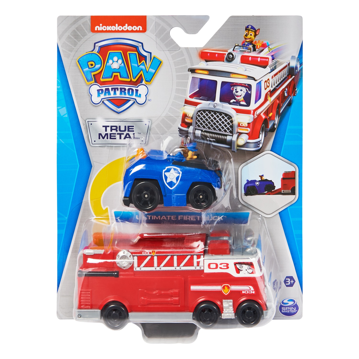 Paw Patrol Camion dei Pompieri e Auto della Polizia di Chase in Metallo - Veicoli Die-Cast in Scala 1:55 per Bambini dai 3 Anni