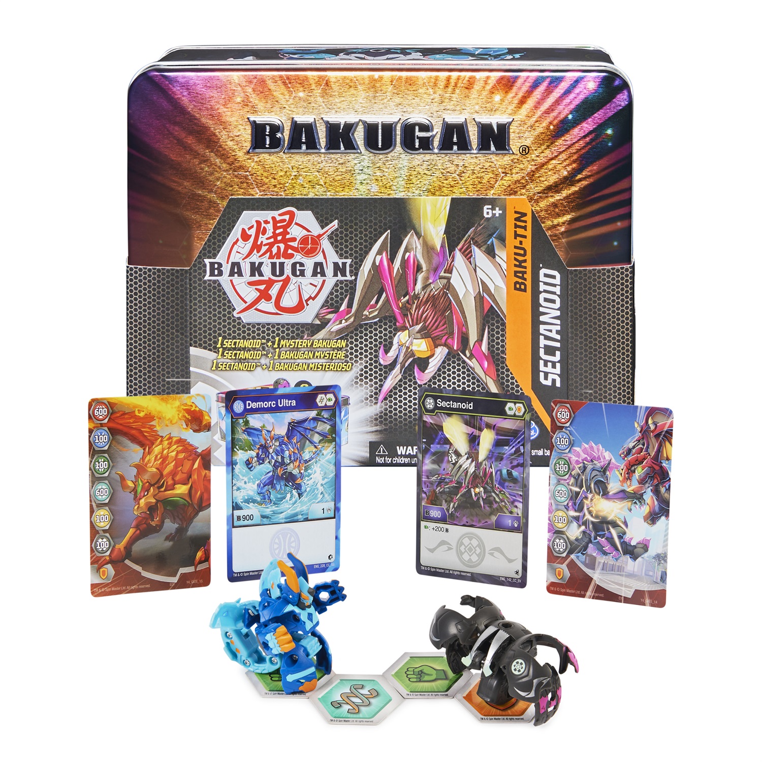 Spin Master Bakugan Baku-Tin - Scatola Portaoggetti in Metallo di Alta Qualità con Darkus Sectanoid e 2 Palline Bakugan, per Bambini dai 6 Anni in Su
