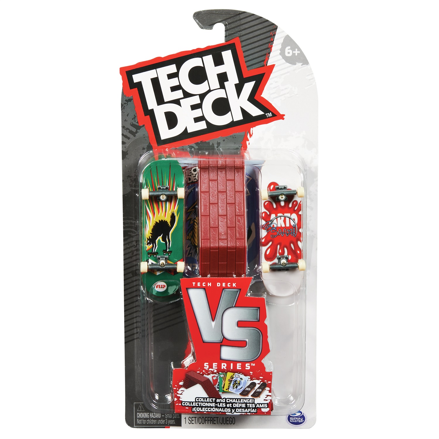 Spin Master Tech Deck Mini Skate Fingerskate Verusus Series - Confezione da 2 Mini Skate Assortiti e 1 Ostacolo, per Bambini dai 4 Anni in Su
