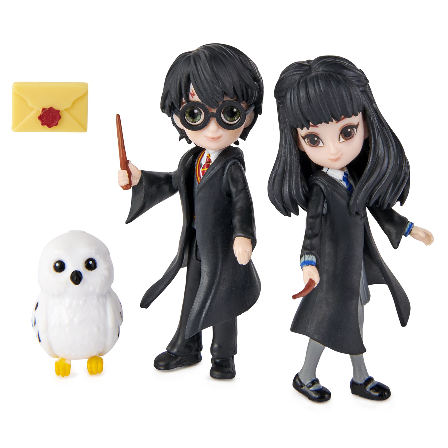 Wizarding World - Set Amicizia Harry Potter e Cho Chang con Edvige, bambole articolate 7.5-8 cm, braccia e gambe mobili, collezione Harry Potter - dai 5 anni