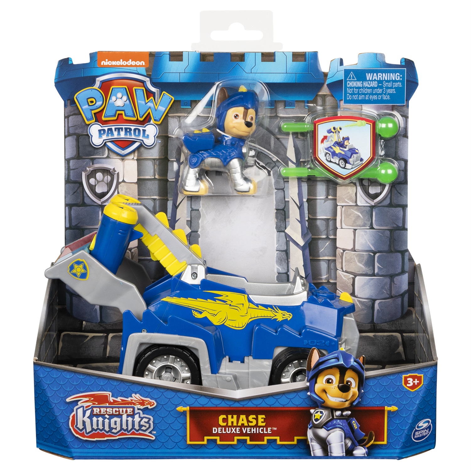 Paw Patrol | Veicolo Rescue Knights di Chase | Veicolo della polizia con personaggio e armatura Rescue Knights | Giochi per bambini dai 3 anni in su