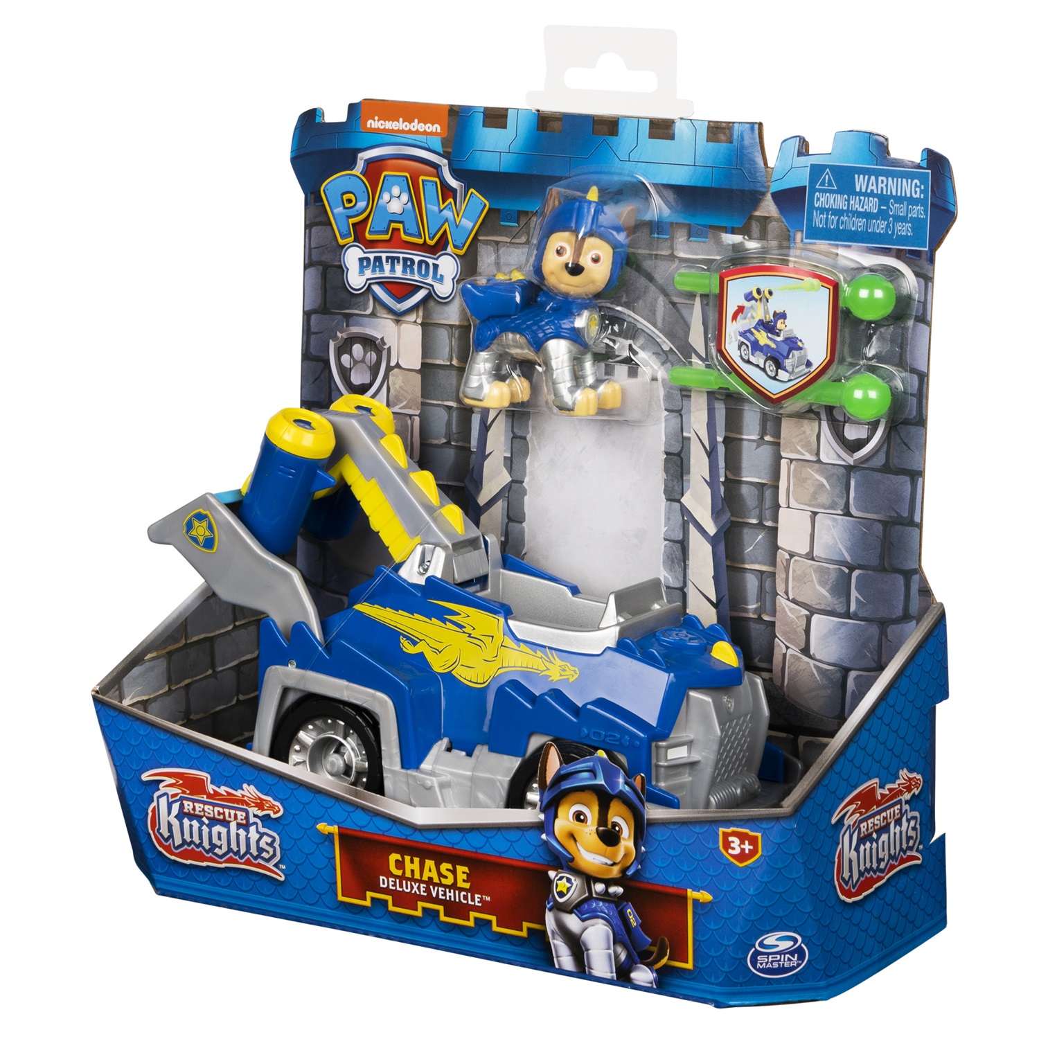 Paw Patrol | Veicolo Rescue Knights di Chase | Veicolo della polizia con personaggio e armatura Rescue Knights | Giochi per bambini dai 3 anni in su