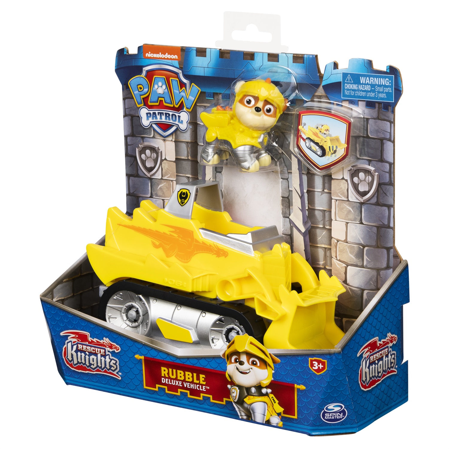 PAW Patrol | Veicolo Rescue Knights di Rubble | Bulldozer Deluxe con Personaggio Rubble e Armatura | Giochi per Bambini dai 3 Anni