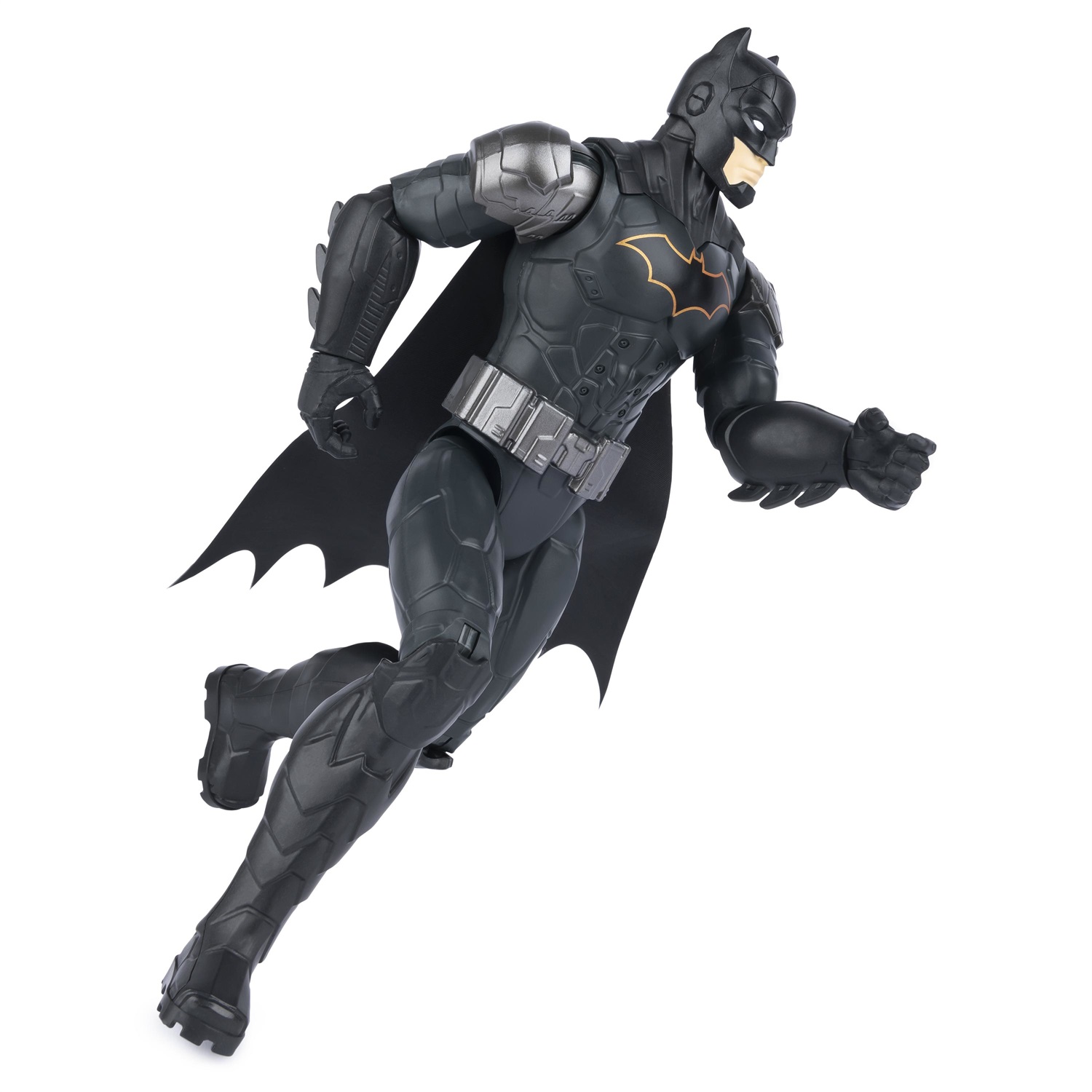 DC Comics | Batman | Personaggio in Scala 30 cm con Armatura Combact Grigia, Mantello in Vero Tessuto e 11 Punti di Articolazione - Giocattolo per Bambini dai 3 Anni