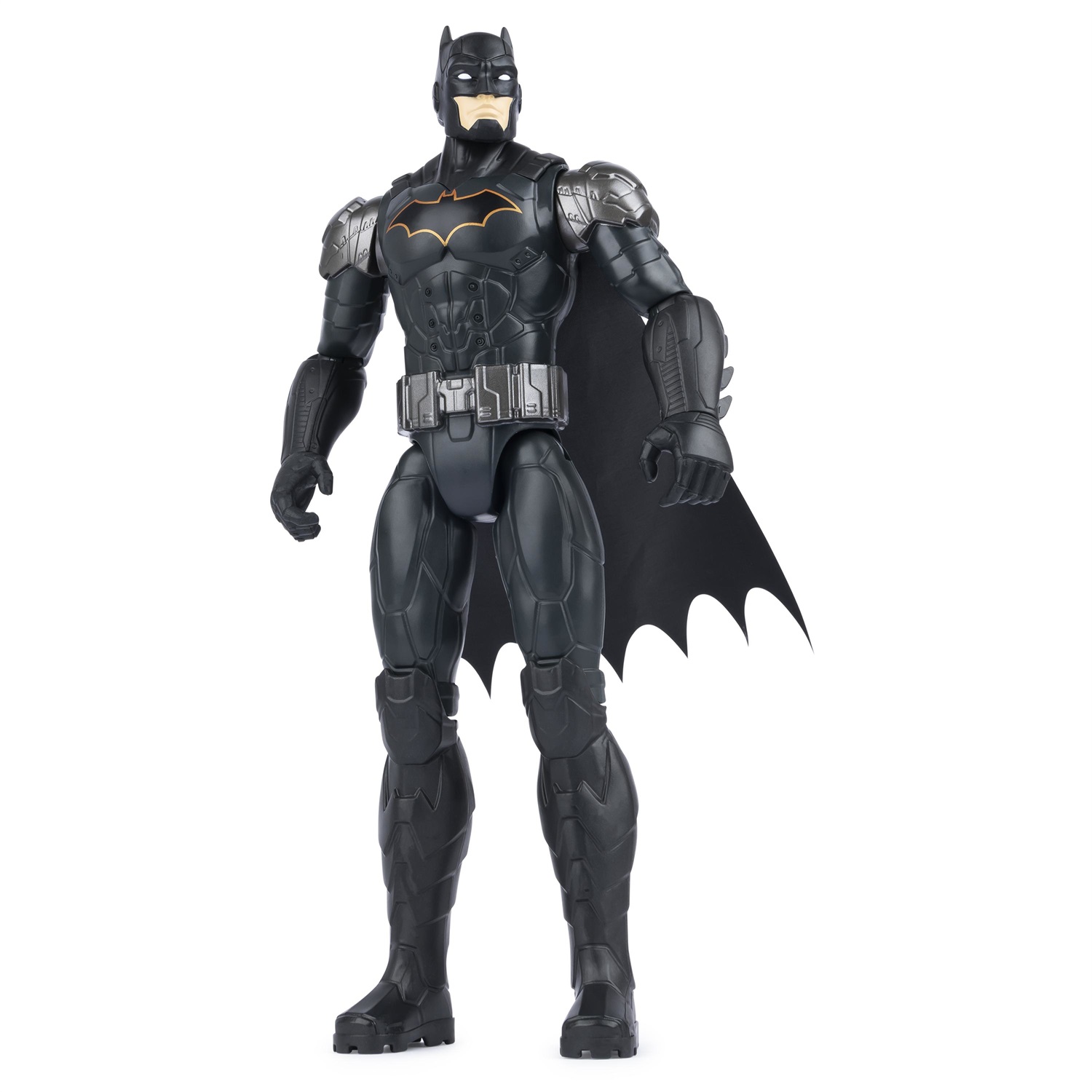 DC Comics | Batman | Personaggio in Scala 30 cm con Armatura Combact Grigia, Mantello in Vero Tessuto e 11 Punti di Articolazione - Giocattolo per Bambini dai 3 Anni