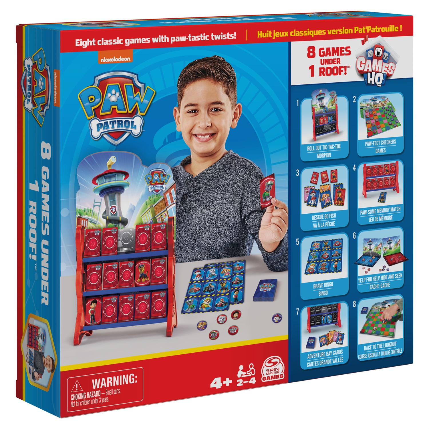 Spin Master PAW Patrol Quartier Generale - 8 Giochi da Tavolo per Bambini: Dama, Tic Tac Toe, Memory Match, Bingo, Go Fish e Giochi di Carte, per Bambini dai 4 Anni in Su