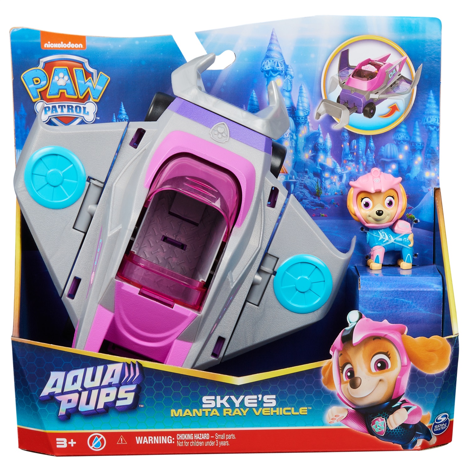 Paw Patrol Veicolo Trasformabile Aqua Pups di Skye - Avventure Marine con Personaggio di Skye Incluso, Giochi per Bambini e Bambine, 3 anni