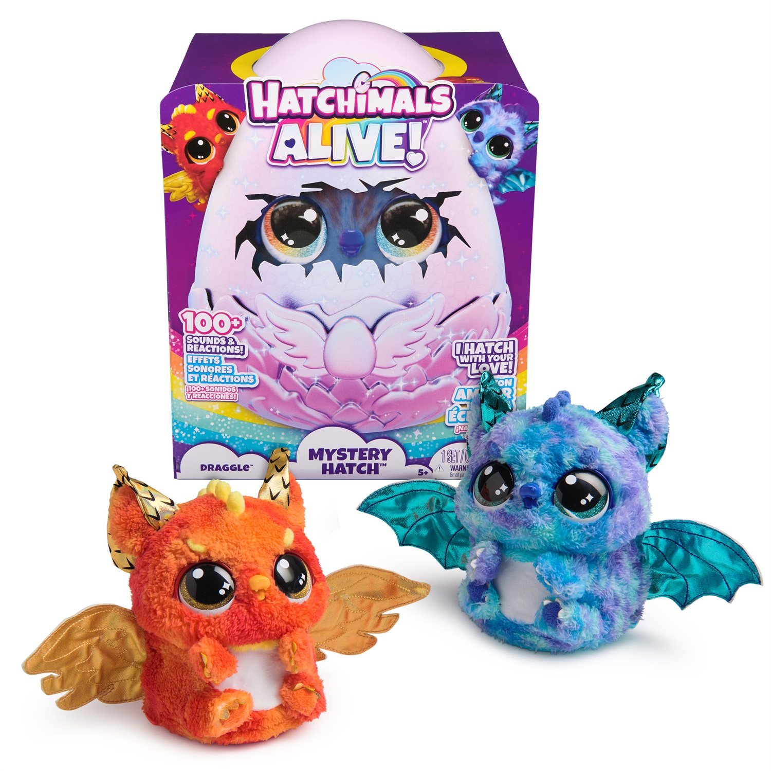 Spin Master Hatchimals Alive Uovo Mystery Hatch Draggle - Peluche Interattivo con Nebbia, Luci, 100 Suoni e Reazioni, Giocattolo per Bambini 5 Anni