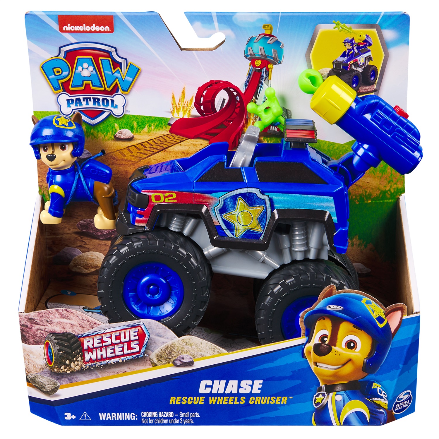 Paw Patrol: Rescue Wheels - Auto di Pattuglia di Chase con Lanciamissili, Personaggio Collezionabile e Ruote Giganti, Giocattolo per Bambini e Bambine 3 Anni