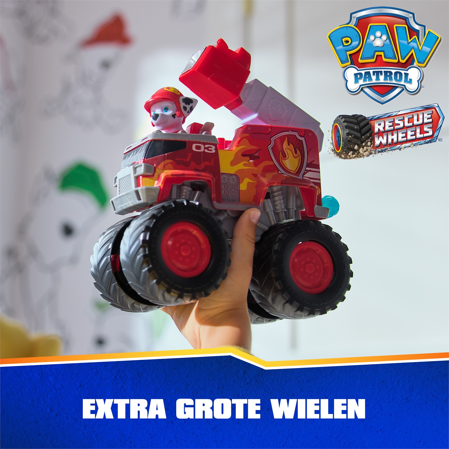 Paw Patrol: Rescue Wheels, Camion dei Pompieri di Marshall con Lanciamissili, Ruote Giganti e Action Figure Collezionabile, Giocattolo per Bambini e Bambine dai 3 Anni in Su