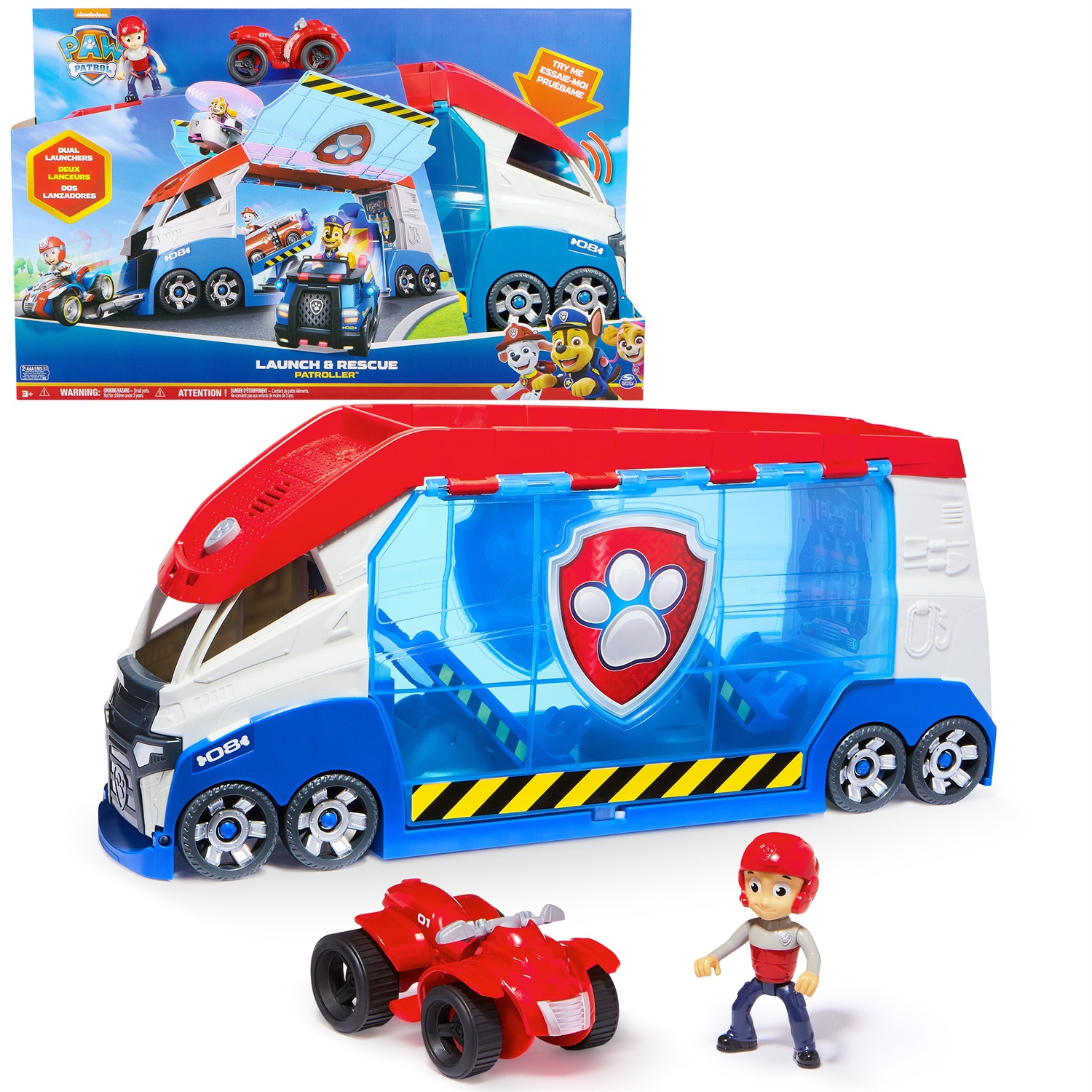Spin Master PAW Patrol Paw Patroller Trasformabile con Ryder e Quad, 55,8 cm, Luci e Suoni, Fino a 6 Veicoli, Giocattolo per Bambini 3 Anni