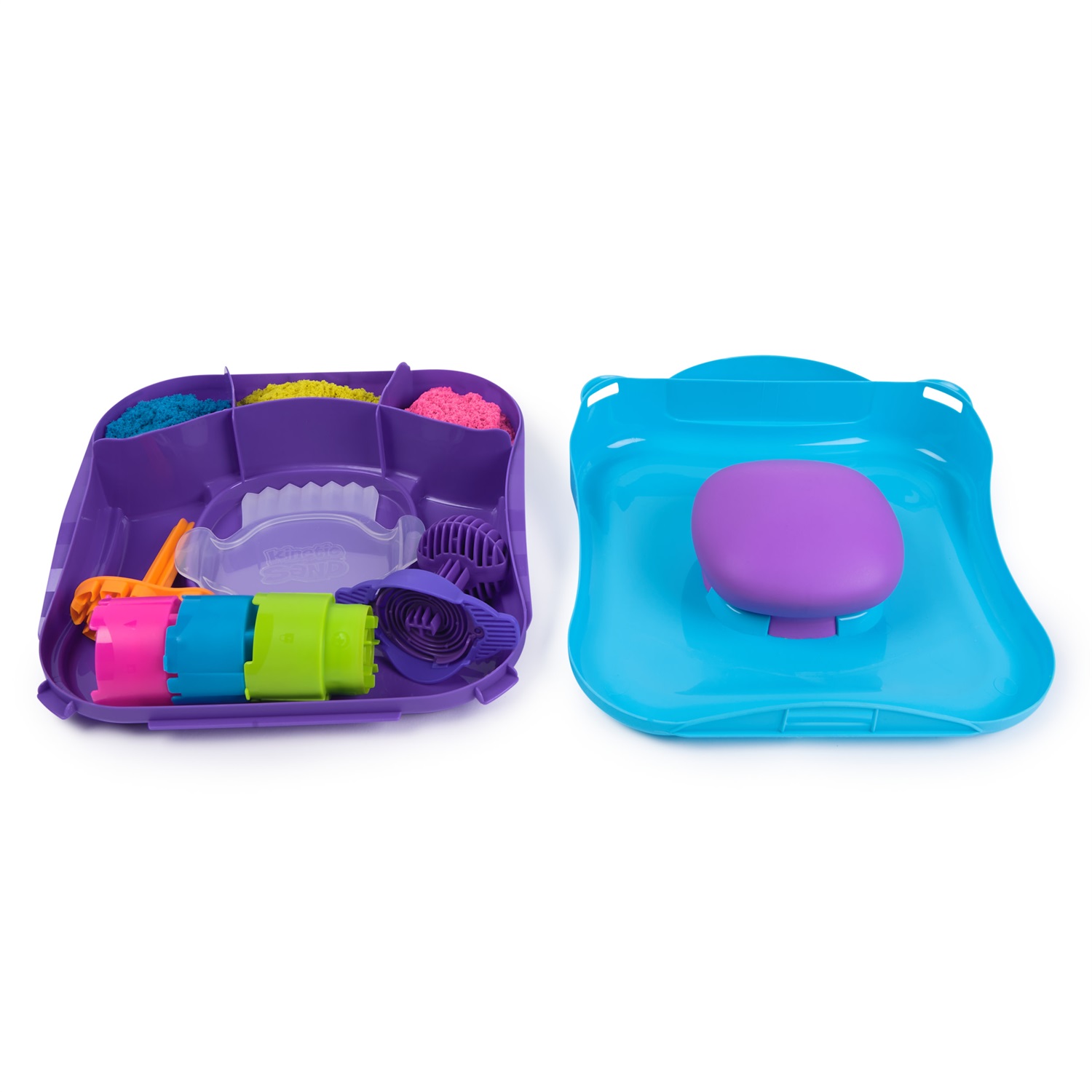 Spin Master Kinetic Sand Set di Gioco Squish Motion - Sabbia Cinetica Colorata 453g con 5 Accessori e Comoda Valigetta per Bambini 3 anni