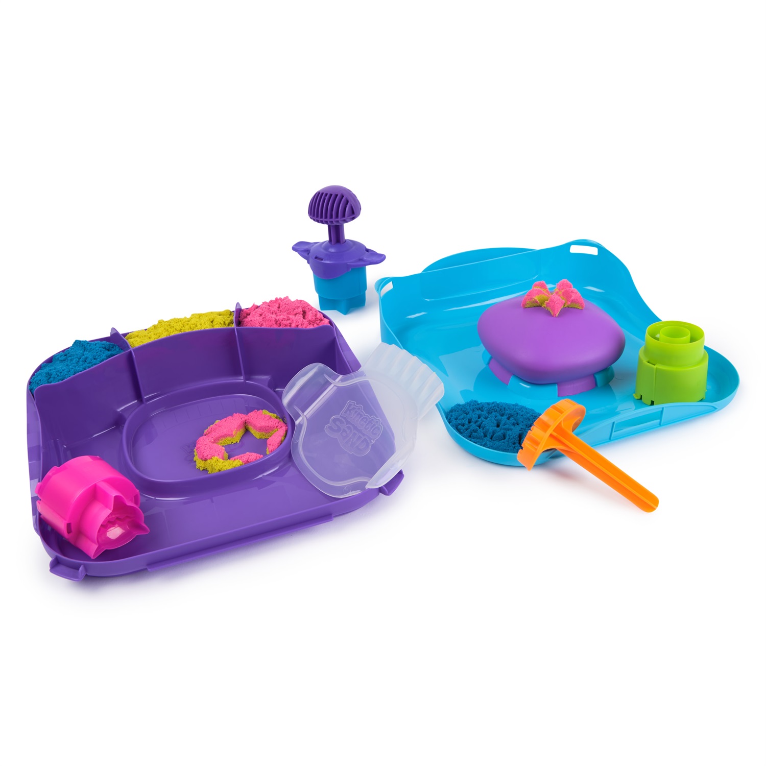 Spin Master Kinetic Sand Set di Gioco Squish Motion - Sabbia Cinetica Colorata 453g con 5 Accessori e Comoda Valigetta per Bambini 3 anni