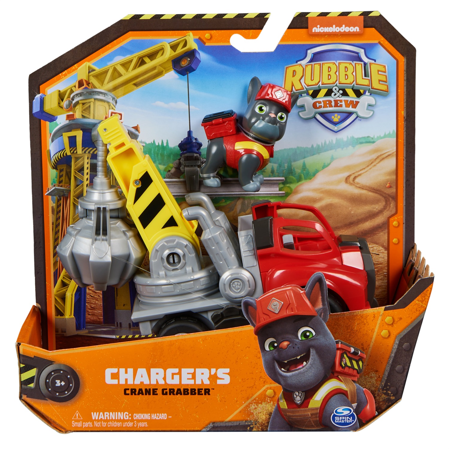 Rubble & Crew Veicolo da lavoro Charger - Ruspa con Artiglio, Parti Mobili e Personaggio da Collezione