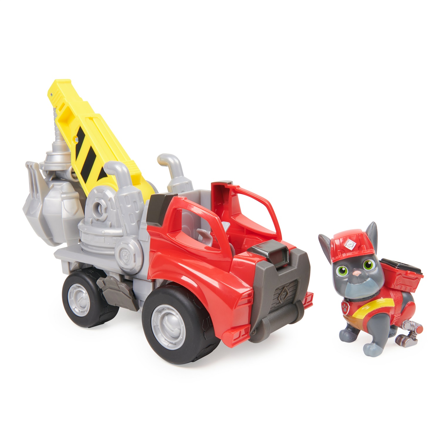 Rubble & Crew Veicolo da lavoro Charger - Ruspa con Artiglio, Parti Mobili e Personaggio da Collezione