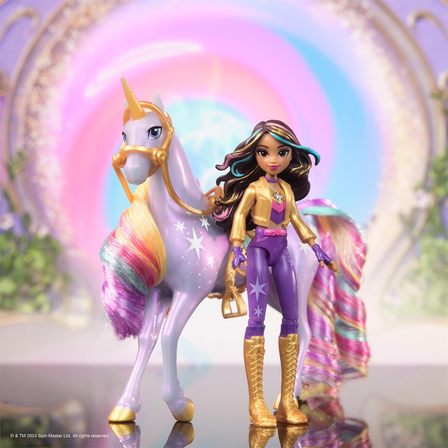 Spin Master Unicorn Academy Set Sophia & Wildstar con 2 Accessori per l'Equitazione e Strumento per lo Styling dei Capelli, Bambola da 11,5 cm con 9 Punti di Articolazione, Età 4