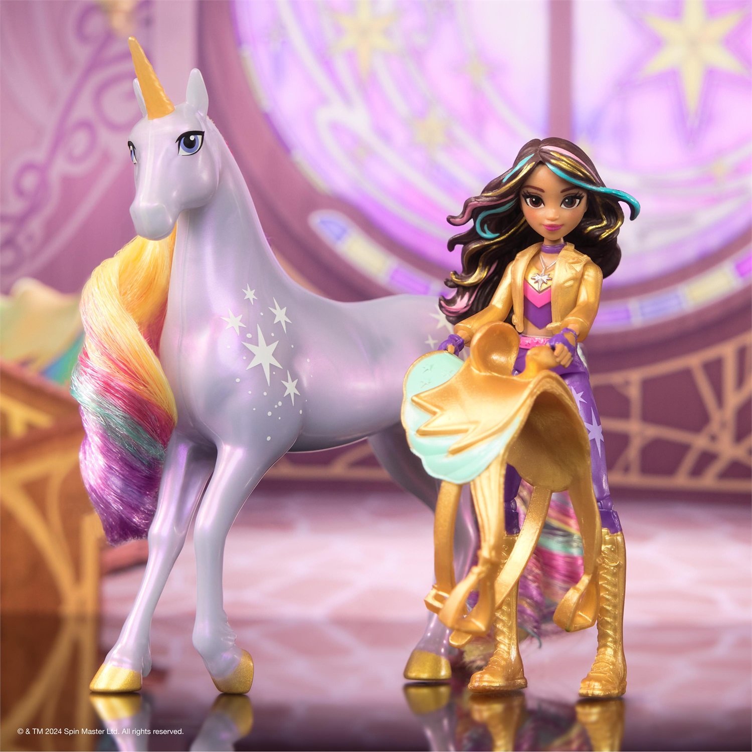 Spin Master Unicorn Academy Set Sophia & Wildstar con 2 Accessori per l'Equitazione e Strumento per lo Styling dei Capelli, Bambola da 11,5 cm con 9 Punti di Articolazione, Età 4