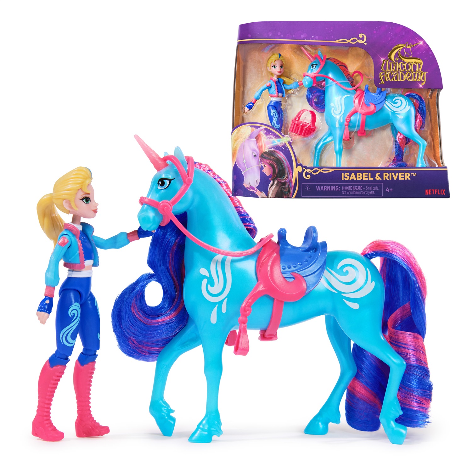 Spin Master Unicorn Academy Set Isabel & River con Bambola Snodabile, Unicorno e Accessori per l'Equitazione