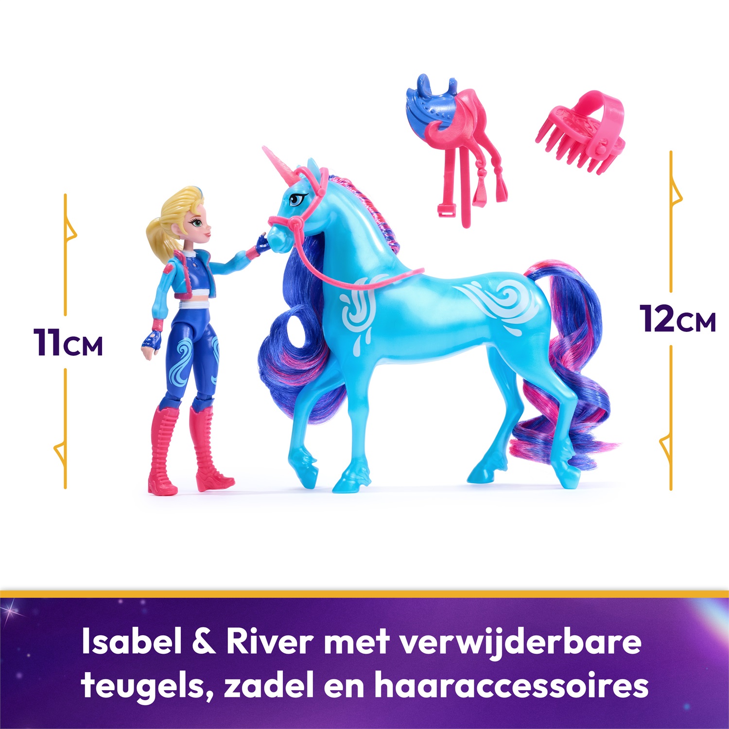 Spin Master Unicorn Academy Set Isabel & River con Bambola Snodabile, Unicorno e Accessori per l'Equitazione