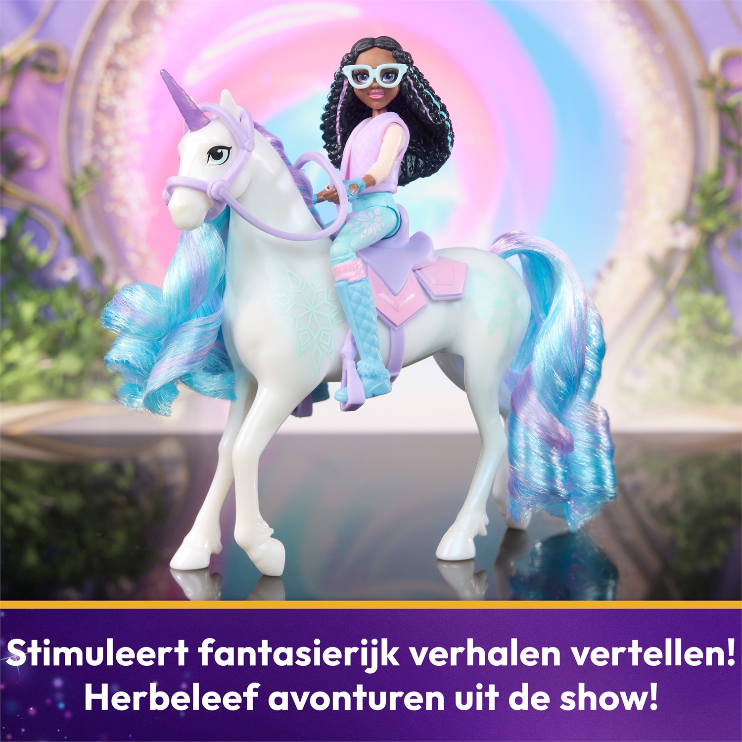 Spin Master Set Unicorn Academy Layla & Glacier con Bambola Snodabile, Unicorno e Accessori per l'Equitazione e Styling dei Capelli - Giocattolo per Bambine 4 Anni