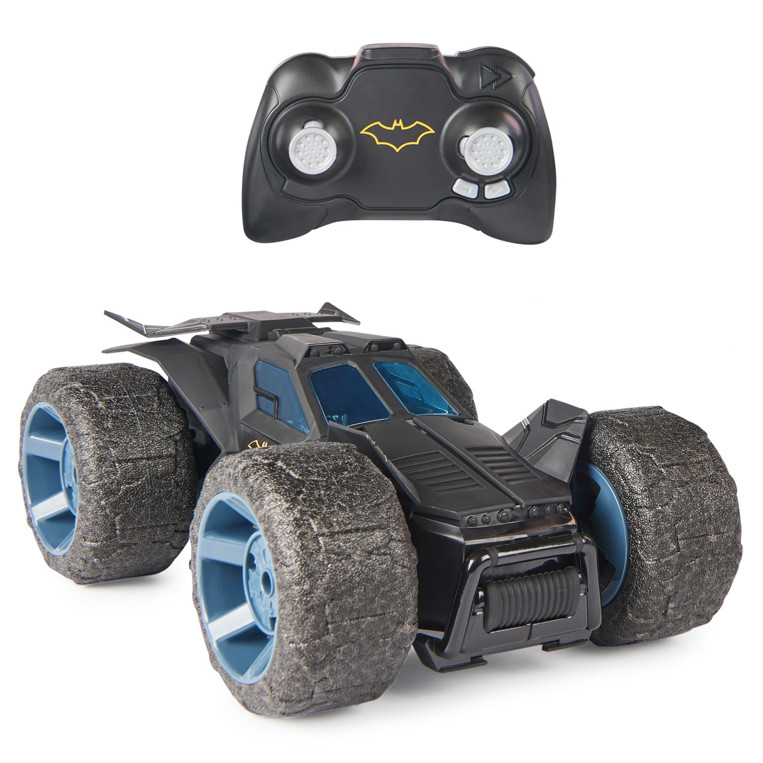 DC Comics Batmobile Stunt Force - Auto telecomandata per acrobazie, compatibile con action figure Batman, per bambini 4 anni