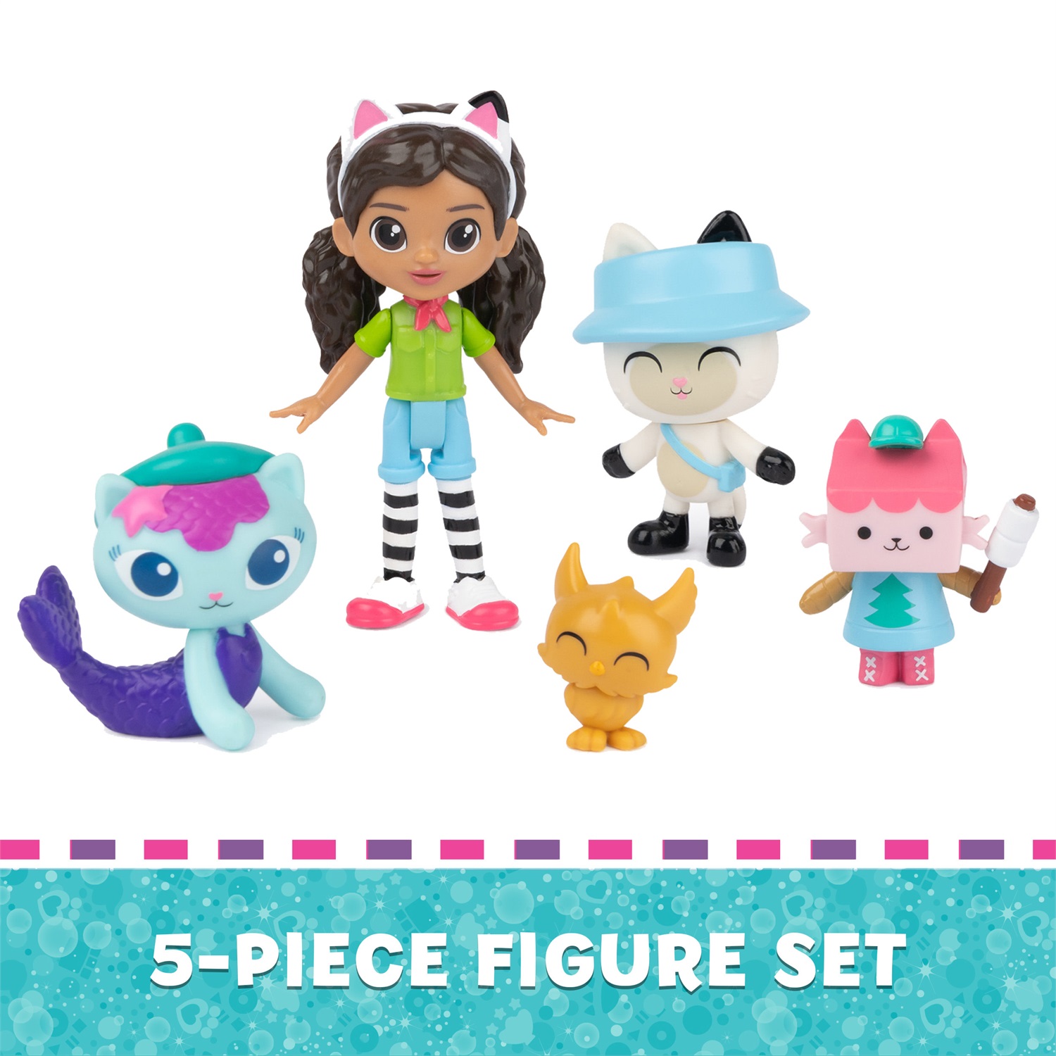 Spin Master Gabby's Dollhouse - Confezione da 4 personaggi in versione campeggio: Gabby, Pandy Panda, Baby Scatola e Siregatta, giocattoli per bambine e bambini dai 3 anni in su