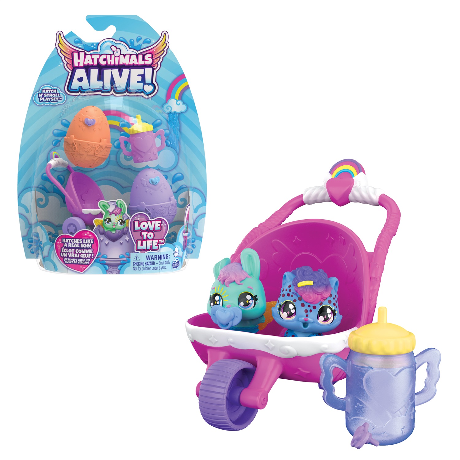 Spin Master Hatchimals Alive - Set di Gioco con 2 Uova che si Schiudono con l'Acqua e Passeggino, per Bambini dai 3 Anni in Su