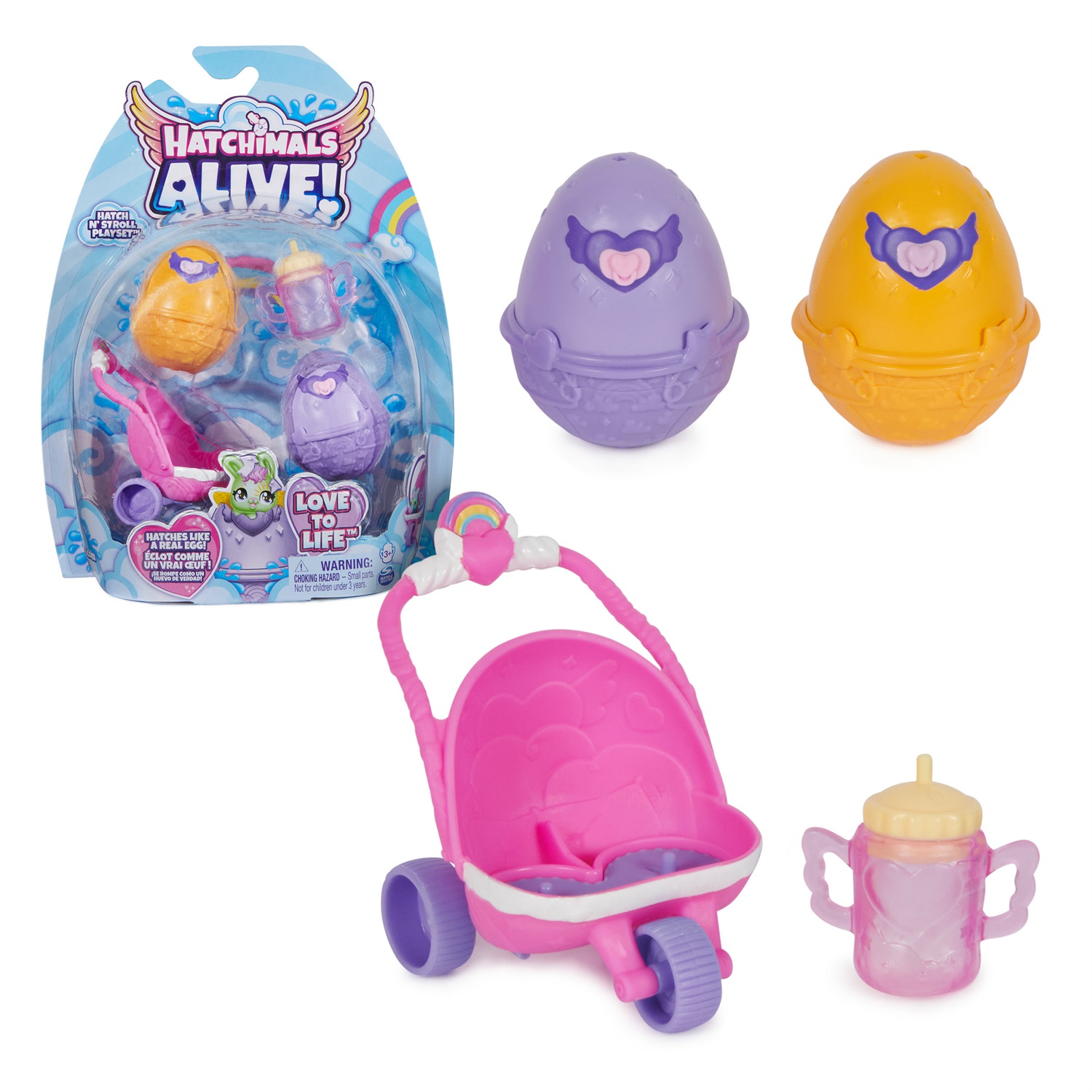 Spin Master Hatchimals Alive - Set di Gioco con 2 Uova che si Schiudono con l'Acqua e Passeggino, per Bambini dai 3 Anni in Su